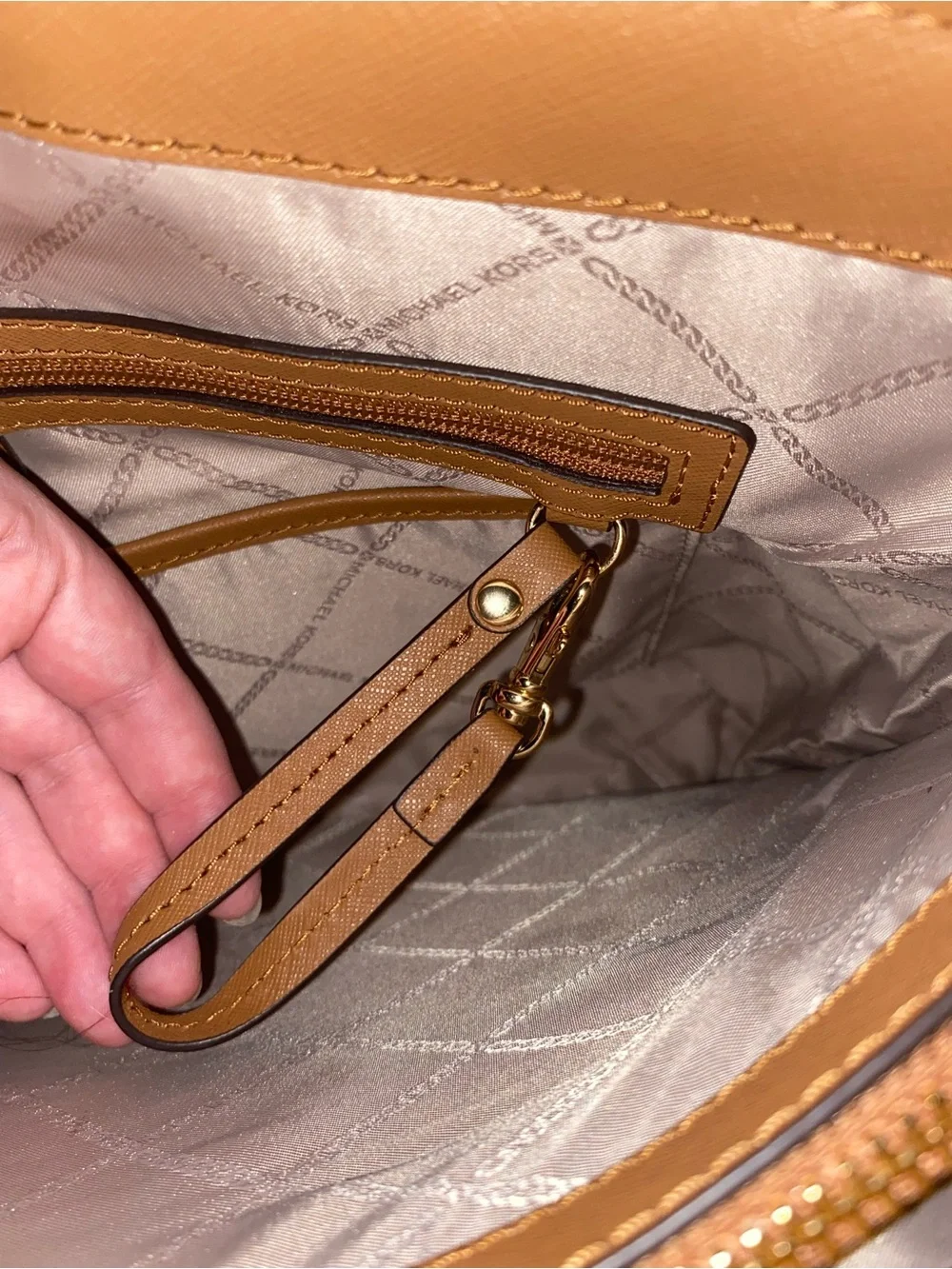 Michael Kors Black & Brown Leather Tech Purse/Tote/Bag with Charm & Tassel
